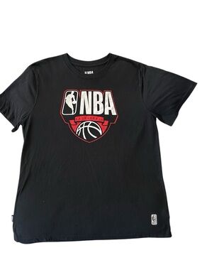 NBA Black Tee with White Chest Logo and Size Stamp
